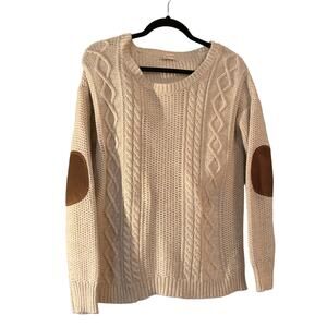 Coincidence and Chance Sweater Sz M Cable Knit Elbow Patches Preppy Hipster